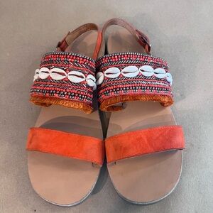 Aldo Genuine Leather Orange Beaded She’ll Summer Strappy Sandals Women’s US 8.5